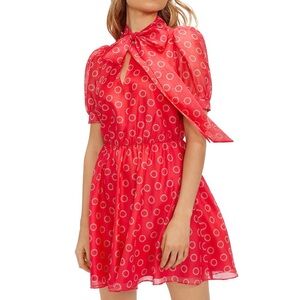 Ted Baker Red Tie-Neck Circle Print Mini Dress, Size Large